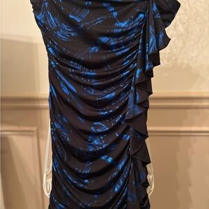 Elegant Black and Blue Ruched Dress